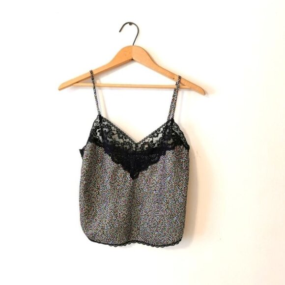 Vintage Tops - Vintage Satin and Lace Cropped Camisole polka dot